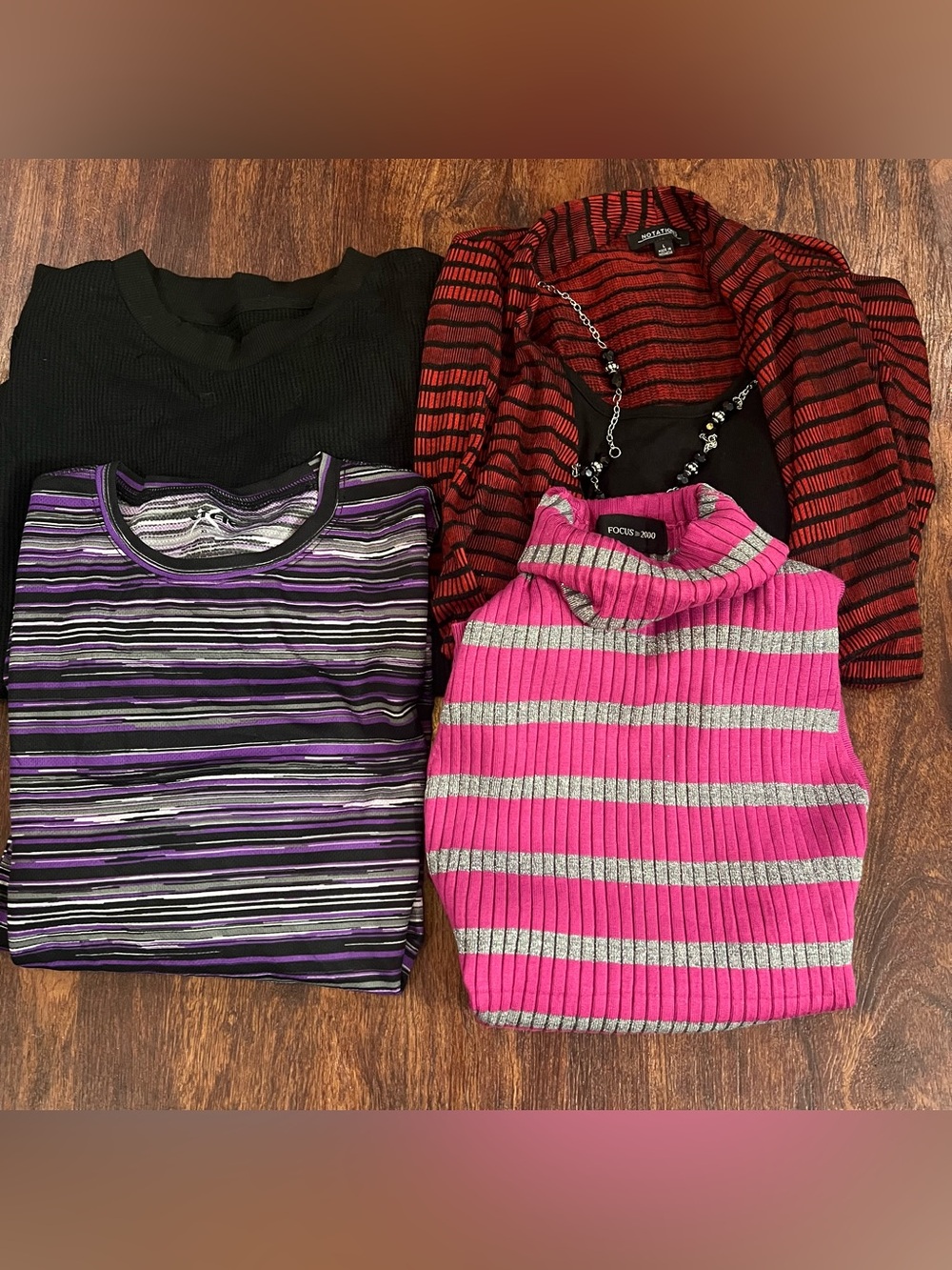 Bundle of 4 women’s Focus 2000 Girls' Pink Striped Turtleneck Sweater